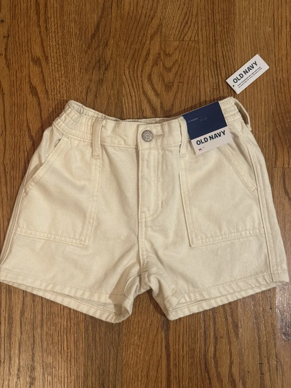NEW Old Navy Jean Shorts Girls Medium Cream Elasticized High-Waisted Utility NWT